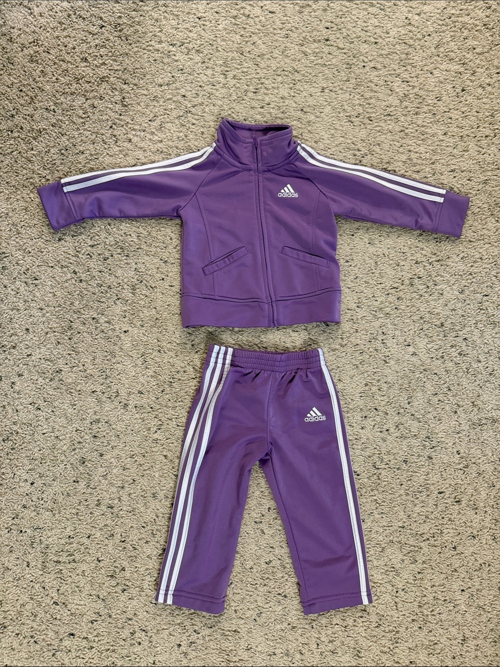 adidas Purple Kids Track Jacket and Pants Set with White Stripes